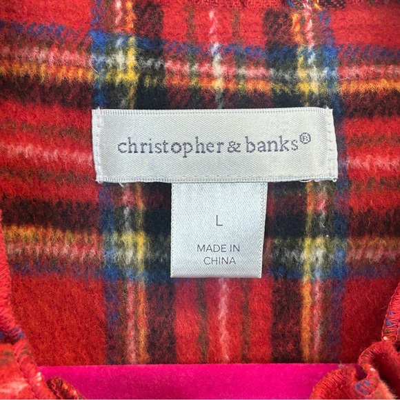 Christopher & Banks Red Plaid Bomber Jacket Womens L Preppy Classic Holiday - Picture 4 of 12